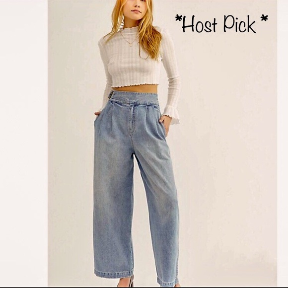 Free People Side Buckle Wide Leg Jean Viva La Blue - Picture 3 of 7